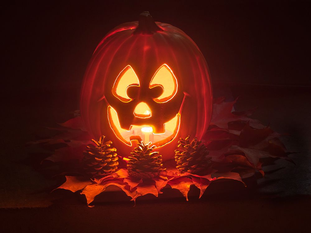 USA-Washington State Smiling Jack O Lantern face on Pumpkin at Halloween